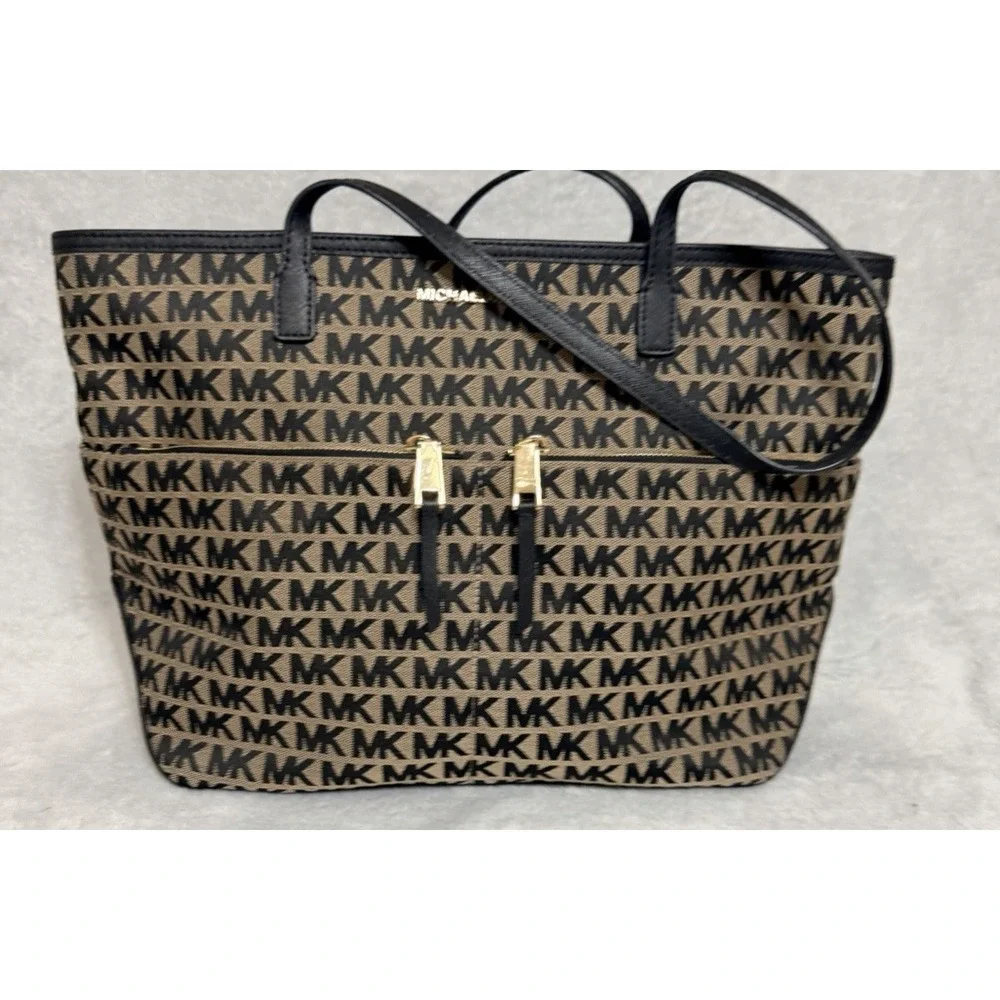 MICHAEL KORS MK Kempton Signature Beige Jacquard Tote Canvas NEW $198 - Picture 2 of 10